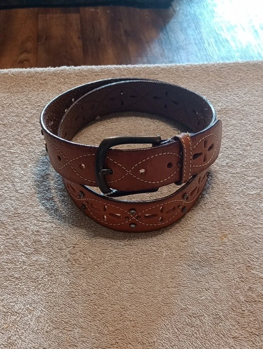 Men's Brown Stylish Leather Belt with Decorative Stitching And Stud Accents